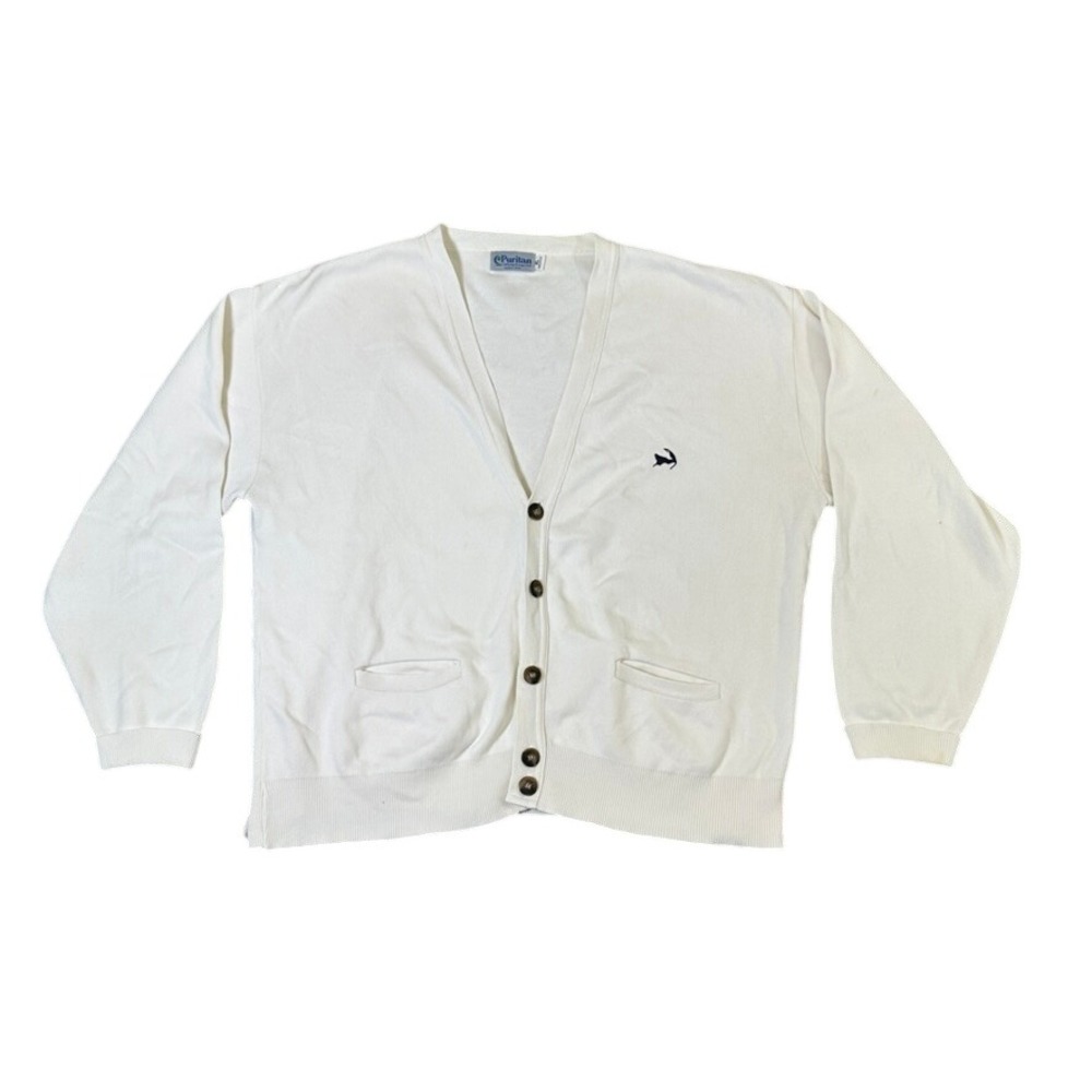 Puritan Clothing of Cape Cod Mens XL Cream V-Neck Button Cardigan Sweater USA